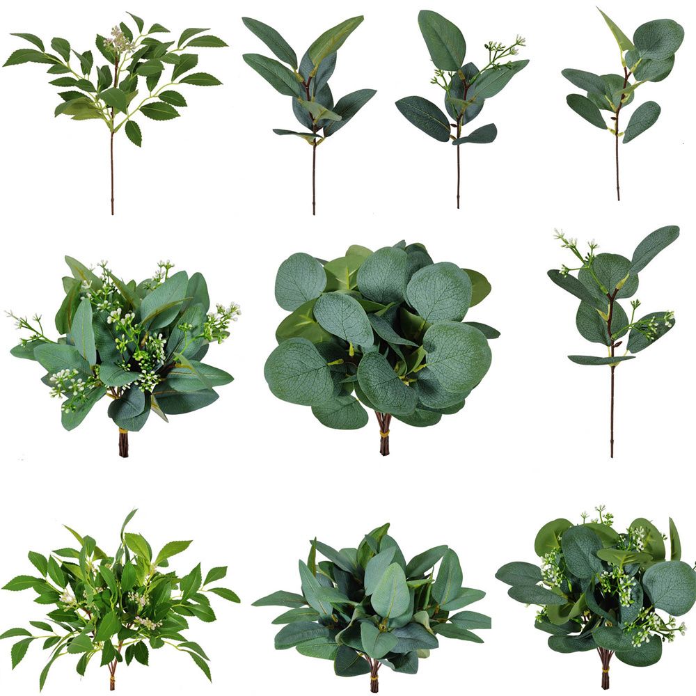 Florist Supply Bulk - Feuilles d'eucalyptus artificielles avec tiges vertes
