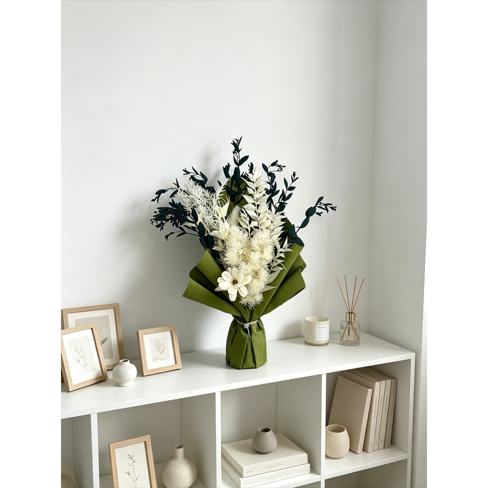 Eucalyptus Preserved - Bouquet de fleurs séchées préservées, marguerites
